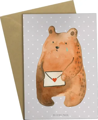 Produktbild von Mr. & Mrs. Panda Grußkarte Bär Liebesbrief - Grau Pastell - Geschenk, glückwunschkarten, Sehnsucht, Liebeskummer, Freundin, Freund, weihnachtskarten, Teddy, osterkarten