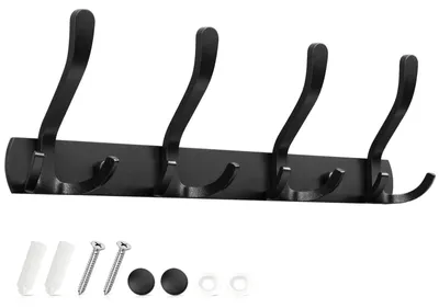Produktbild von 3-in-1-Garderobenhaken – Schwarze Metallgarderobenhaken mit 12 Haken – Garderobenständer für Jacken, Mäntel, Taschen, Hüte und Schlüssel – Wandhaken für Kleiderschrank, Flur und Badezimmer