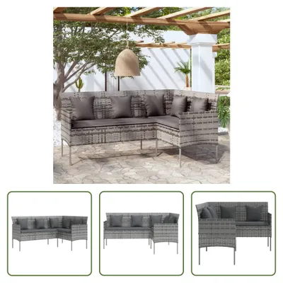 Produktbild von The Living Store Sofa in L-Form mit Kissen Poly Rattan Grau