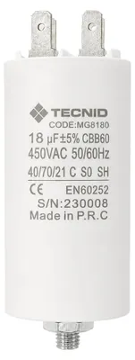 Obrázek produktu pro Kondenzátor pro elektromotory, trvalý, 18 µF, 450 V