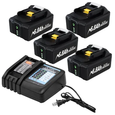 Immagine prodotto di Batteria di ricambio Makita, capacità 6800mAh, tecnologia 18V Li-Ion, 4 batterie 1 caricatore