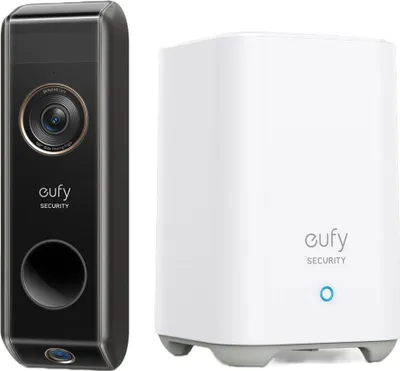 Zdjęcie produktu dla Zestaw eufy S330 + HomeBase 2 Video Doorbell, 2K HD, wykrywanie ruchu, podwójna kamera, kompatybilny z Alexą i Asystentem Google, żywotność baterii 6 miesięcy, czarny