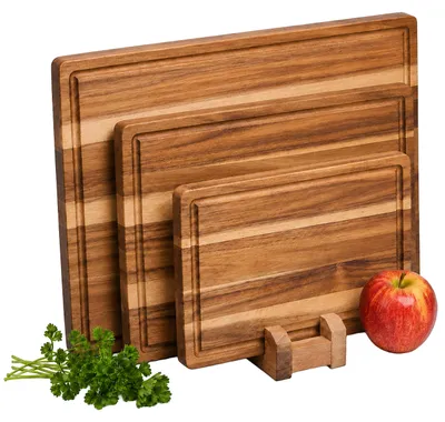 Schneidebrett-Set, 3 Größen, mit Saftrille, Akazienholz, braun