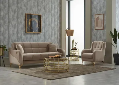 Produktbild von Sofagarnitur Dreisitzer Sessel Polstersofa Stoffsofa Beige 2tlg Couch