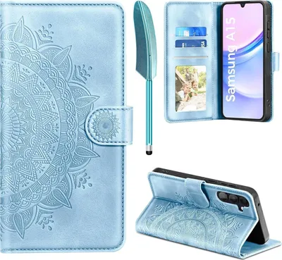 Produktbild von Lederhülle Samsung Galaxy A15 5G/4G Flip Wallet Himmelblau