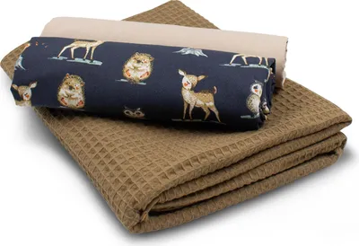 Produktbild von Waldtiere Set 87 Waffelstoff Set 1x Waffelstoff + 2x Baumwollstoff Druck und Uni je 0,5m x 1,5m Stoffpaket DIY Projekt