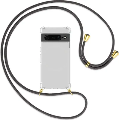 Produktbild von Handykette Backcover-Schutzhülle mit Band (Metall goldfarben) für Google Pixel 7 Pro - dunkelgrau
