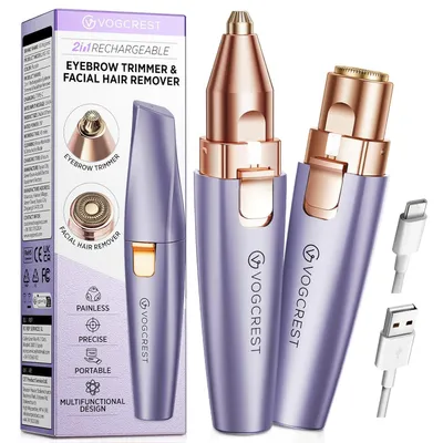 Produktbild von 2 in 1 Gesichtshaarentferner Augenbrauenrasierer Damen Elektrischer Gesichtstrimmer Schmerzlos USB Wiederaufladbar mit LED Licht für Gesicht Körper