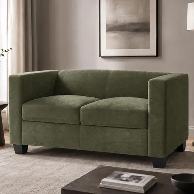 Image de Canapé 2 places Lille, canapé d'angle, suspension à ressorts Nosag, revêtement en tissu chenille (260g/m²), dimensions : 136 cm, couleur : vert