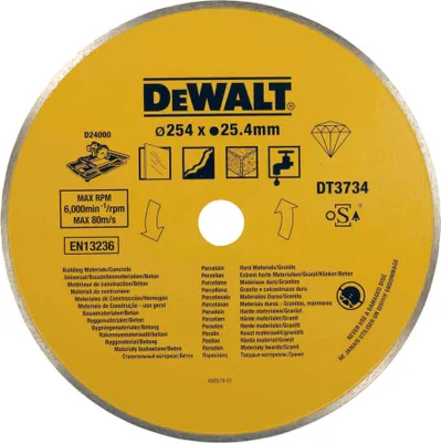 A circular diamond cutting disc with product information printed on it.