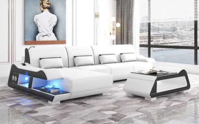 Produktbild von Ecksofa L Form Ledersofa Couch Sofa Weiß Luxus Moderne Eckgarnitur Couchen