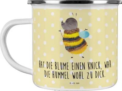 Produktbild von Mr. & Mrs. Panda Teetasse Hummel flauschig - Gelb Pastell - Geschenk, Pott, Blechtasse, Natur, Emaille Tasse, Lustige Sprüche, Becher, Kaffeepott, Biene, blechbecher