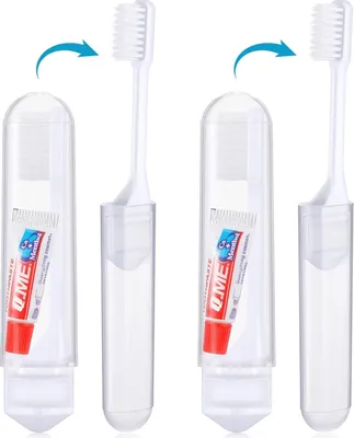 Produktbild von 2 Stück Tragbare Weiche Zahnbürsten Reisezahnbürsten Faltbare Camping Zahnbürste mit Weichen Borsten Mini Klappbare Reisezahnbürste mit Zahnpasten für Kinder Erwachsene (Weiß)