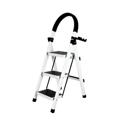 Image de Escabeau pliant 3 marches Acier pliable avec poignée Blanc