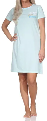 Produktbild von Normann Damen kurzarm Nachthemd Sleepshirt mit Frontprint ; türkis , 48