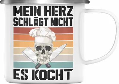 Produktbild von Trendation - Koch Geschenke Männer Emaille Tasse Lustig Geschenk für Koch Köchin Geschenkidee (Silber)
