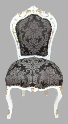 Produktbild von Casa Padrino Barock Esszimmer Stuhl Schwarz Muster / Weiß / Gold - Möbel Antikstil