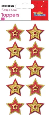 Image de Autocollants reliefs de Noël - Étoiles dorées et rouges scintillantes