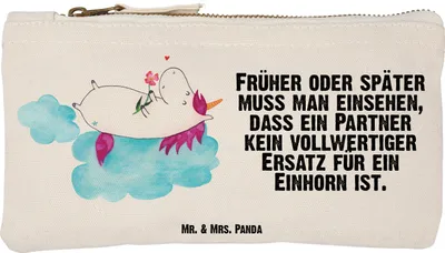 Produktbild von Mr. & Mrs. Panda Kulturtasche Einhorn Verliebt Größe S Klein - Weiß - Geschenk, Mäppchen, Liebe, Einhörner, Baumwolltasche, Stoffbeutel, Unicorn, Pouch, Kulturbeutel