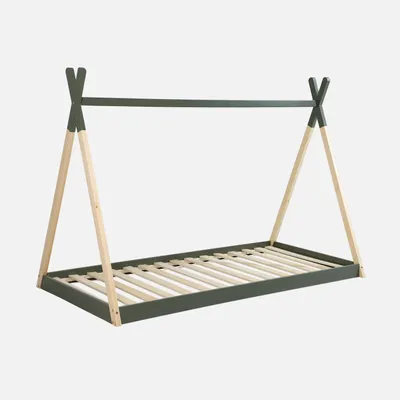 Produktbild von sweeek - Tipi-Kinderbett 90 x 190 cm Kiefernholz mit Lattenrost - Grün