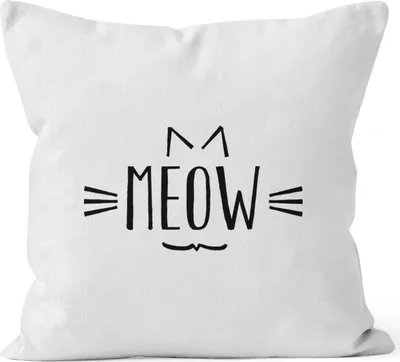 Produktbild von Kissenbezug Meow Miau Katze Cat Kissenhülle Dekokissen 40x40 Baumwolle Moonworks weiß 40cm x 40cm