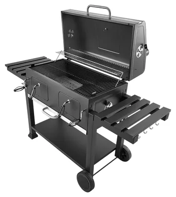 Zdjęcie produktu dla Grill węglowy SucceBuy o powierzchni 0,50 m² z tacami na węgiel o regulowanej wysokości i składanymi stolikami bocznymi, wykonany z wytrzymałej, żaroodpornej stali, idealny na przyjęcia w ogrodzie i na tarasie
