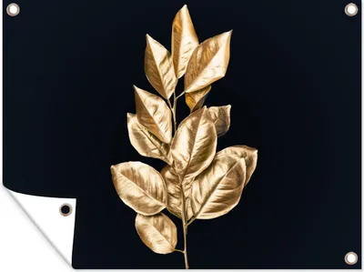 Produktbild von MuchoWow® 40x30 cm Outdoor-Poster Gartendeko Sichtschutz Garten Poster für den Garten  Pflanze - Blätter - Gold - Schwarz - Luxus