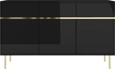Produktbild von Marika Glamour Kommode Mit Goldenen Akcentem / Hochglanz / 3 Schubladen / 3 Türen / 137 Cm / Schwarz