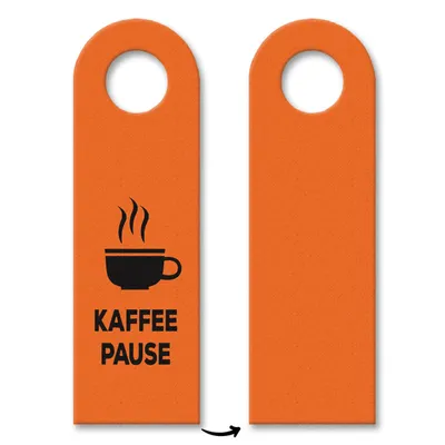 Produktbild von Büro Türhänger in Orange mit Kaffee Motiv und Spruch: Kaffeepause Cappuccino