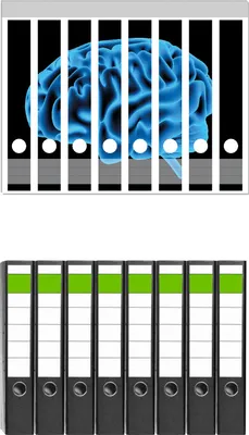 Produktbild von Wallario 8 Stück schmale Ordner inkl. Klebeetiketten mit Motive Menschliches Gehirn in leuchtend blauer Farbe -  Set mit Rückenschildern / Ordnerrücken Stickern