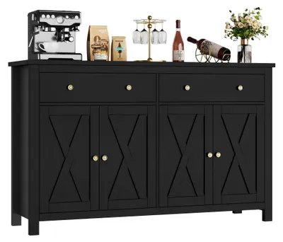 Image de Meuble de rangement - Armoire buffet - Rangement - Meuble de cuisine - Buffet - Bois - Étagères réglables - 68 cm de hauteur - Noir