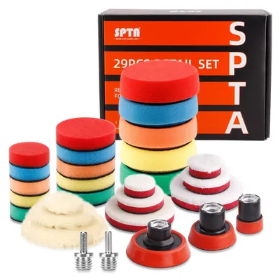 Productafbeelding van SPTA 29-delige set polijstpads, 25 mm/50 mm/80 mm, boorpolijstpads, detailpolijstpads, polijstmiddel