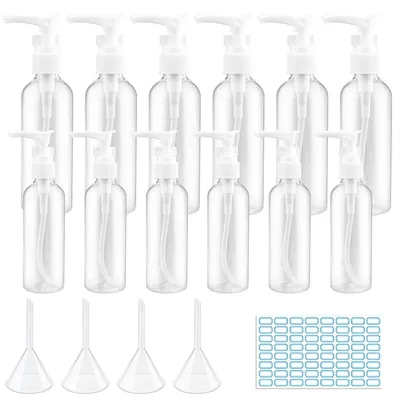 Produktbild von Set mit 12 Flaschen mit Trichter für Shampoo und Lotion