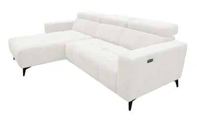 Image de Canapé d'angle moderne Nicolette blanc avec fonction relax électrique et appuie-tête réglables