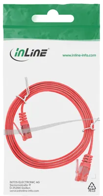 Produktbild von InLine Patchkabel flach, U/UTP, Cat.6, rot, 1,5m, 1,5 m, Cat6, U/UTP (UTP), RJ-45, RJ-45, Rot