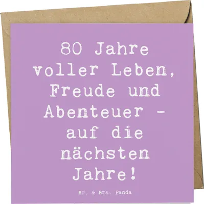 Produktbild von Mr. & Mrs. Panda Glückwunschkarte Spruch 80. Geburtstag Abenteuer - Lavendeltraum - Geschenk, Alter, Geburtsjahr, Optimismus, Erlebnisse, Klappkarte, anlasskarte
