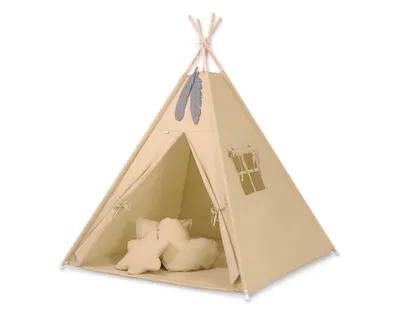 Image de Tipi Tente pour Enfants avec Coussins et Tapis Beige