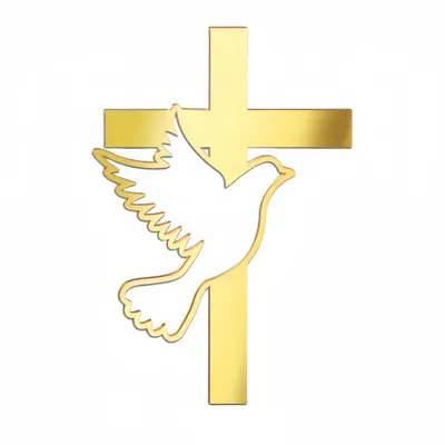 Produktbild von Acryl-Kreuz-Tauben-Kuchen-Dekoration – Goldene Kuchenstecker für Kommunion, Taufe und religiöse Feiern