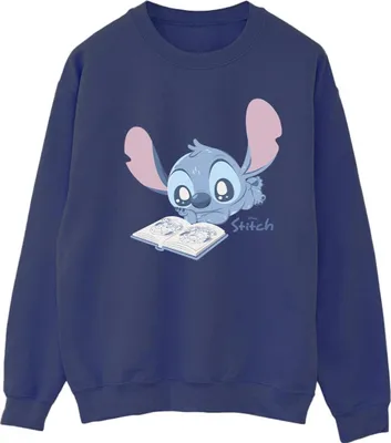 Image de Lilo & Stitch - "Reading Lying Down" Sweat-shirt pour femme BI54460 (4XL) (Bleu marine foncé)