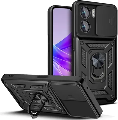 Produktbild von OPPO A57 / A77 Hülle - Coverup Armor Ring Ständer Back Cover mit Kamera Schutz - Schwarz