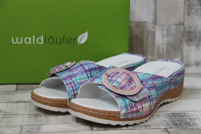 Produktbild von Waldläufer Damen Pantolette pink-blau gemustert mit großer runder Schnalle und herausnehmbare Innensohle 5