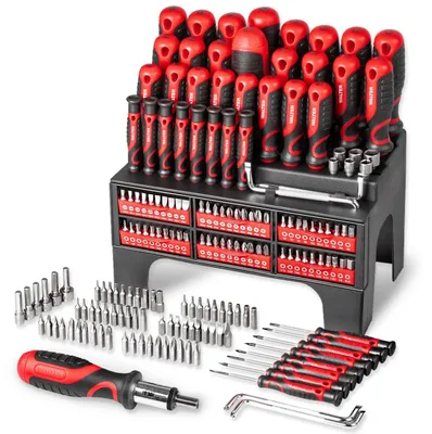 Produktbild von WALTER XXL Schraubendreher- & Bit-Set 100-teilig – Geschenk für Papa, Männer + Handwerker –inkl. Präzisions- & Winkelschraubendreher, Stecknüsse, Ratschen-Schrauber – Kreuzschlitz, Sechskant