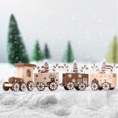 Produktbild von Holz Weihnachtszug Deko Mini Weihnachten Zug Eisenbahn Weihnachtsdeko Xmas Party Tischdeko Weihnachtsbaum Rentier Ornament Dekoration Geschenke (Karamell)