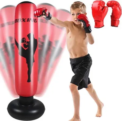 Produktbild von Famanu aufblasbarer Boxsack für Kinder - 160 cm mit Boxhandschuhen