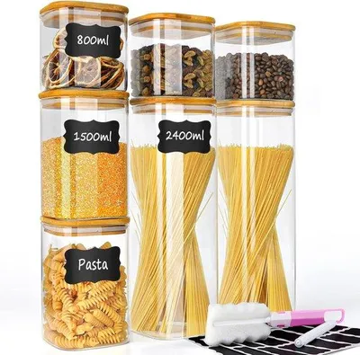 Immagine prodotto di Contenitori in vetro ermetici, set da 7 pezzi, per spezie, caffè e tè