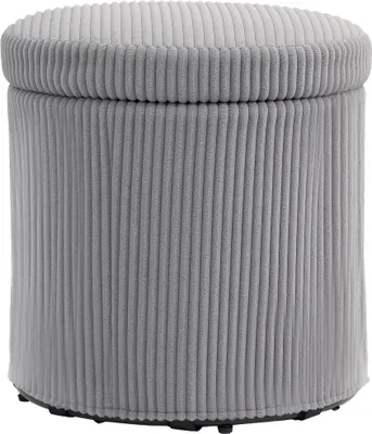 Image de Pouf avec espace de rangement - Pouf rond - Revêtement en velours côtelé - Couvercle amovible - Structure en bois - Ø 40 x 41 cm - Rembourré - Gris