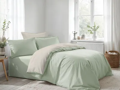 Produktbild von L'Essentiel Linge de Maison, Hochwertiges Ranforce Bettwäsche Set (1 Stück), 135 x 200 cm, 100% Baumwolle, 155 Fäden, Waschbar bei 30 °C, Hellgrün & Creme, Elegantes Design für Ihr Schlafzimmer.