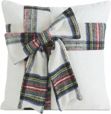 Image de EUROFIRANY | Taie d'oreiller de Noël - Housse de coussin - 45 x 45 cm - Beige - Nœud - Housse de coussin de Noël - Structure 3D