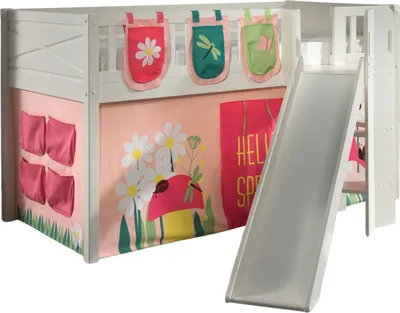 Produktbild von Kinderbett mit Rutsche Karyl Massivholz Weiß Textilset Spring 3