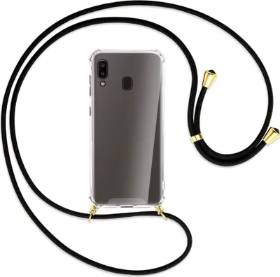 Produktbild von Handykette Backcover-Schutzhülle mit Band (Metall goldfarben) für Samsung Galaxy A20e - schwarz